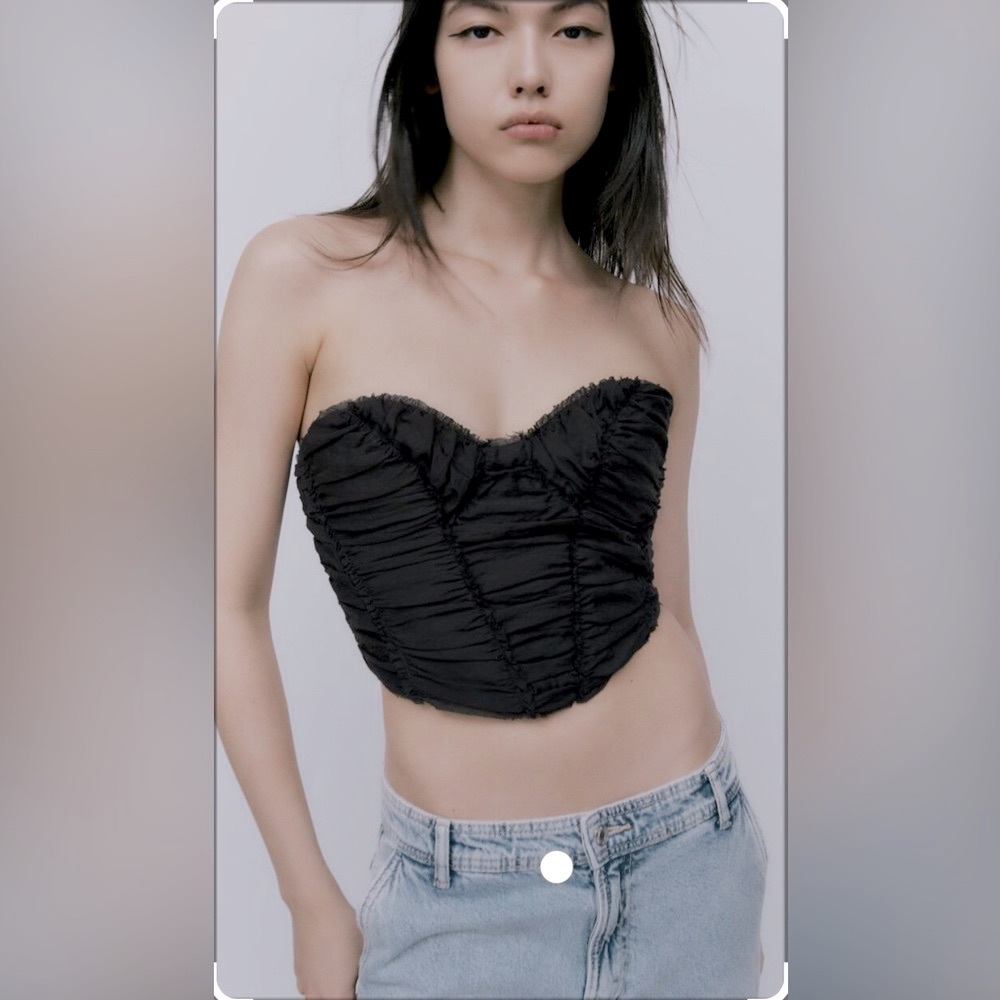 Zara, Cropped Corsetry-Inspired Top, Color:Black,Size: M